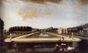 Axial view of the canal from the south showing Gibbs-s temple at the end of the Canal,the house and topiary alleys on the west side